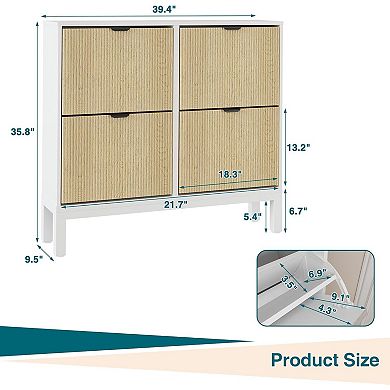 Shoe Storage Cabinet with 4 Flip-Down Doors - Modern Organization, White + Oak
