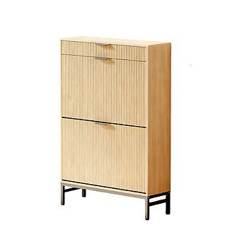Modern Fluted Shoe Storage Cabinet - Contemporary Entryway Solution, Brown