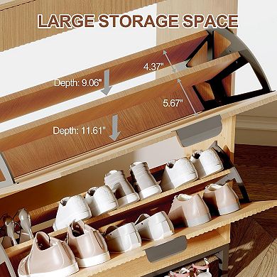 Modern Fluted Shoe Storage Cabinet - Contemporary Entryway Solution, Brown