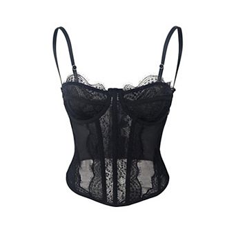 Women's Lace Bodysuit Sheer Mesh Shapewear Skinny Top Camisole Corset Bodysuit