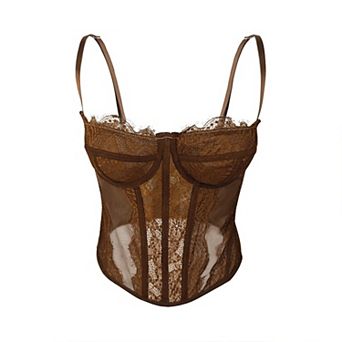 Women's Lace Bodysuit Sheer Mesh Shapewear Skinny Top Camisole Corset Bodysuit
