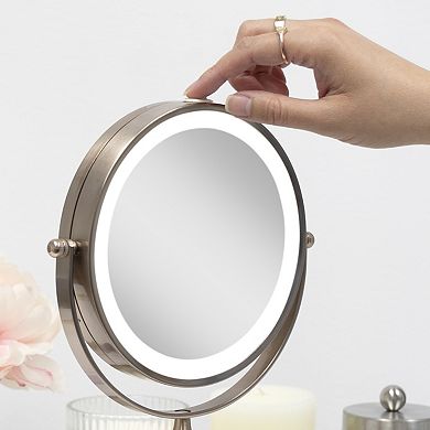 LED Lighted Vanity Mirror — 8X/1X Dual Magnification (360° Swivel, Cordless)