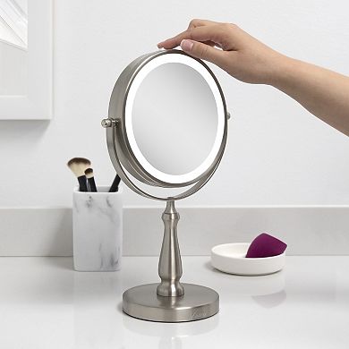 LED Lighted Vanity Mirror — 8X/1X Dual Magnification (360° Swivel, Cordless)
