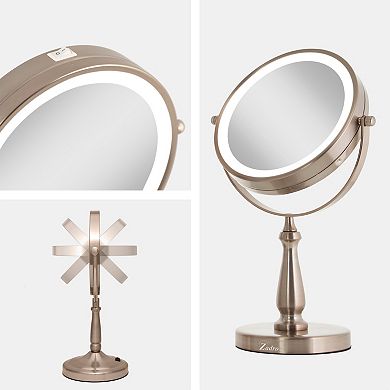 LED Lighted Vanity Mirror — 8X/1X Dual Magnification (360° Swivel, Cordless)