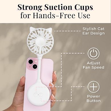 Hands-Free Cat Ear Fan with Rechargeable Battery Suction Cup Mounting and 3 Speeds Control