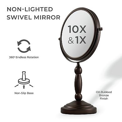 Dual-Sided Countertop Mirror — 10X/1X Magnification (360° Swivel)