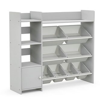 4 tier Kids Bookshelf and Toy Storage Rack with 8 Toy Organizer Bins