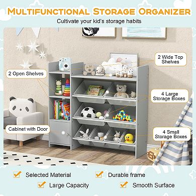 Kids Bookshelf and Toy Storage Organizer with 8 Removable Bins