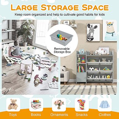 Kids Bookshelf and Toy Storage Organizer with 8 Removable Bins