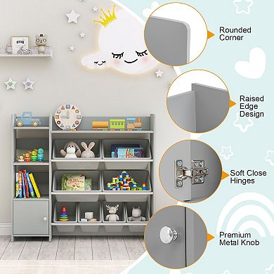 Kids Bookshelf and Toy Storage Organizer with 8 Removable Bins