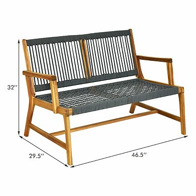 2-Person Acacia Wood Yard Bench for Balcony and Patio
