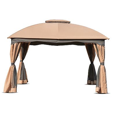 Patio Gazebo 12 x 10 Ft Double Roof Canopy With Mesh Sidewalls