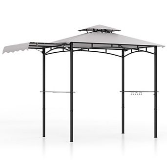 10.5 x 5 FT Grill Gazebo with Side Awning and Double-Tiered Top-Gray