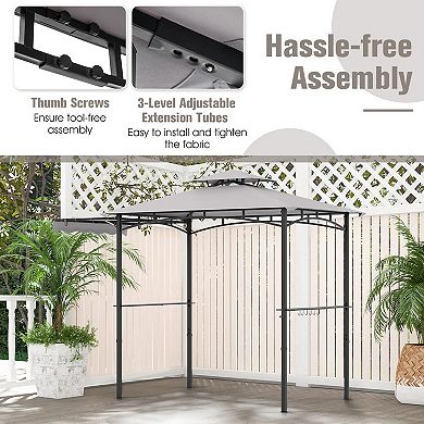 10.5 x 5 FT Grill Gazebo with Side Awning and Double-Tiered Top-Gray