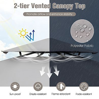 10.5 x 5 FT Grill Gazebo with Side Awning and Double-Tiered Top-Gray