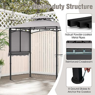 10.5 x 5 FT Grill Gazebo with Side Awning and Double-Tiered Top-Gray
