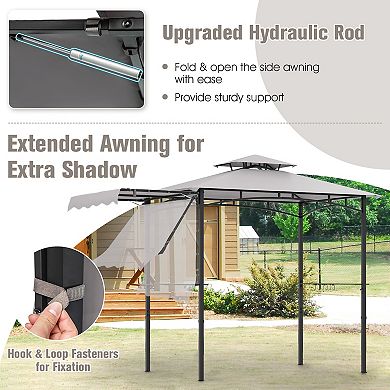 10.5 x 5 FT Grill Gazebo with Side Awning and Double-Tiered Top-Gray