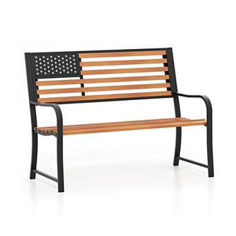 50 Inch Outdoor Garden Bench with Flag Pattern Backrest