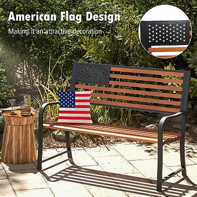 50 Inch Outdoor Garden Bench with Flag Pattern Backrest