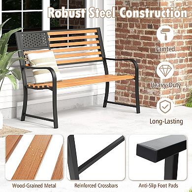 50 Inch Outdoor Garden Bench with Flag Pattern Backrest