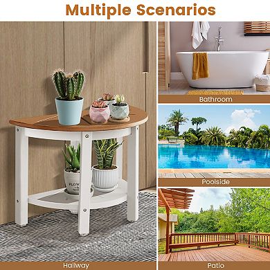 Waterproof HDPE Shower Bench with Semicircular Seat and Storage Shelf