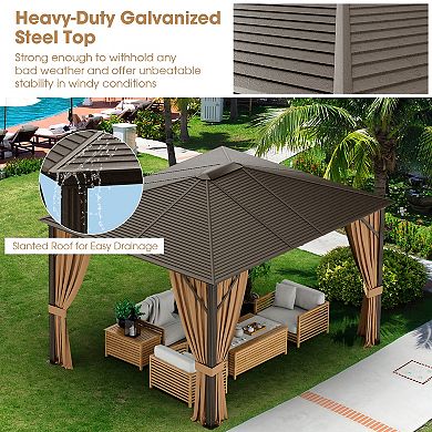12 x 10 Ft Hardtop Gazebo Outdoor Patio Gazebo With Netting