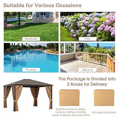 12 x 10 Ft Hardtop Gazebo Outdoor Patio Gazebo With Netting