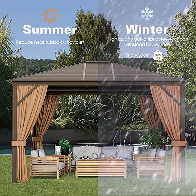 12 x 10 Ft Hardtop Gazebo Outdoor Patio Gazebo With Netting