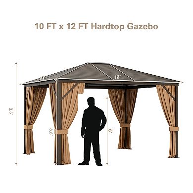 12 x 10 Ft Hardtop Gazebo Outdoor Patio Gazebo With Netting