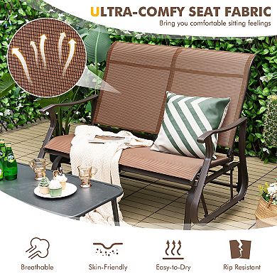 2-Person Patio Glider Bench with High Back and Curved Armrests