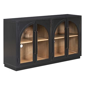 Whisen 4-Door Large Storage Sideboard Buffet Cabinet with Glass Doors and Adjustable Shelves