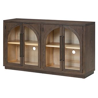 Whisen 4-Door Large Storage Sideboard Buffet Cabinet with Glass Doors and Adjustable Shelves