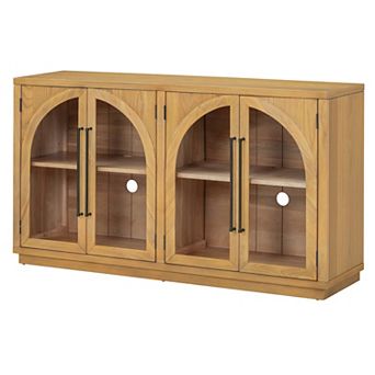 Whisen 4-Door Large Storage Sideboard Buffet Cabinet with Glass Doors and Adjustable Shelves