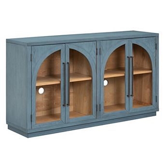 Whisen 4-Door Large Storage Sideboard Buffet Cabinet with Glass Doors and Adjustable Shelves
