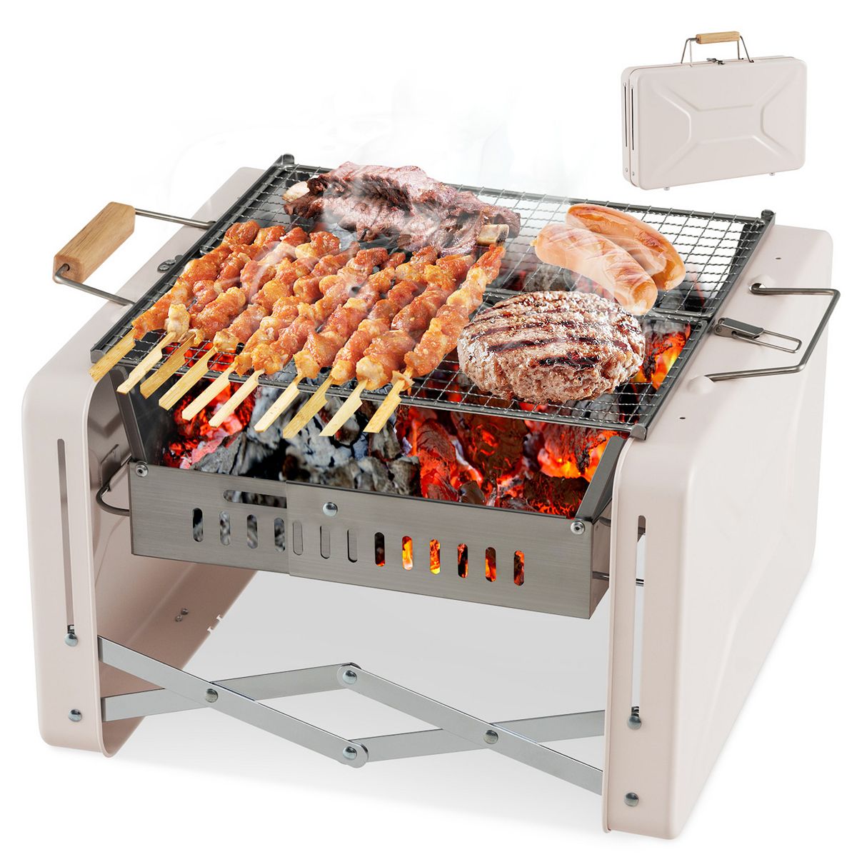 Portable Charcoal Grill Folding Small BBQ Grill with Dishwasher Safe Grids