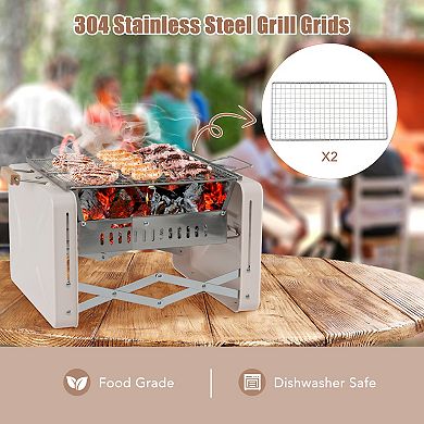Folding Charcoal BBQ Grill with Dishwasher-safe Grill Grids and Charcoal Box
