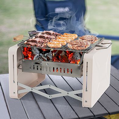 Folding Charcoal BBQ Grill with Dishwasher-safe Grill Grids and Charcoal Box