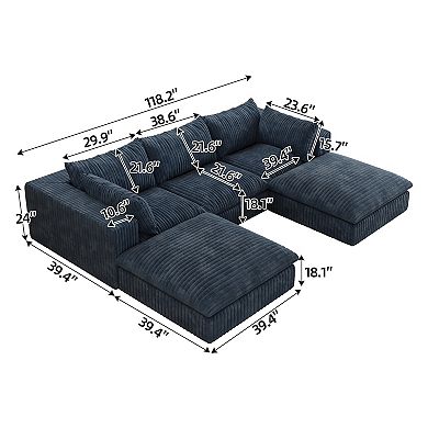Whisen 118.2'' 5-Seat U-Shaped Cloud Sofa Deep Seat Couch with Removable Cushions