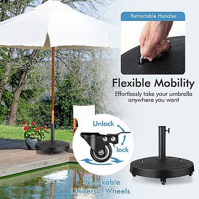 Patio Umbrella Base 51 Lb Weighted Stand with Wheels and Handles
