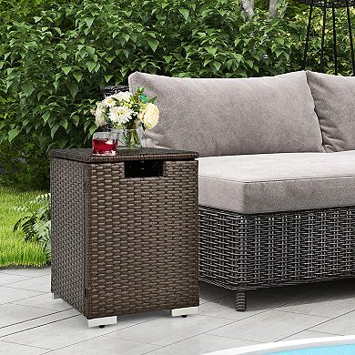 2-in-1 Patio Rattan Gas Propane Tank Cover for 20 lbs Propane Tanks-Brown