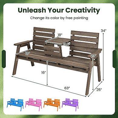 Outdoor Fir Wood Bench With Foldable Middle Table-gray
