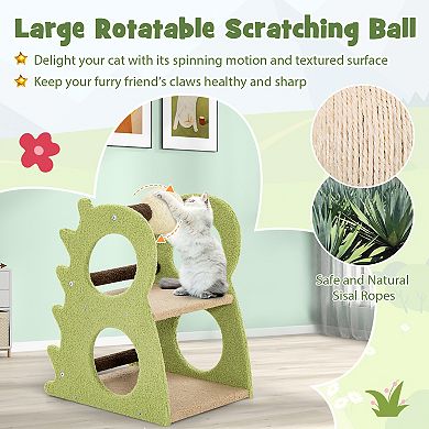 2-tier Modern Cat Tree For Indoor Cats With Rotatable Sisal Scratching Ball