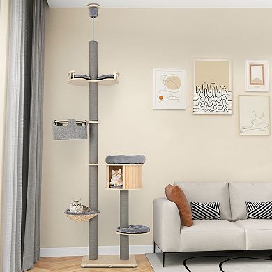 6-tier Floor-to-ceiling Cat Tree 100-110 Inches Adjustable Height