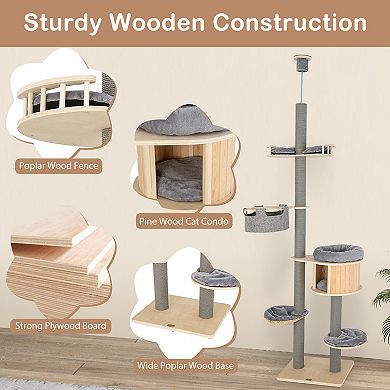 6-tier Floor-to-ceiling Cat Tree 100-110 Inches Adjustable Height