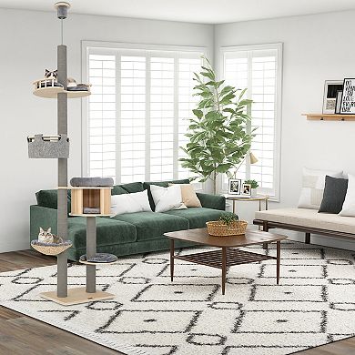 6-tier Floor-to-ceiling Cat Tree 100-110 Inches Adjustable Height
