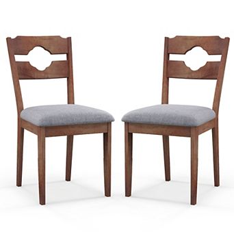Set of 2 Fabric Upholstered Dining Chairs with High Back Rubber Wood Frame