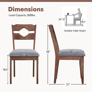 Set of 2 Fabric Upholstered Dining Chairs with High Back Rubber Wood Frame