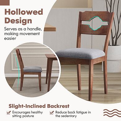 Set of 2 Fabric Upholstered Dining Chairs with High Back Rubber Wood Frame