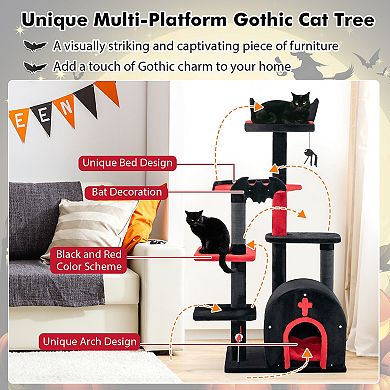 Gothic Cat Tree 53 Inch Tall Cat Tower With Cat Bed And Arch-shaped Condo