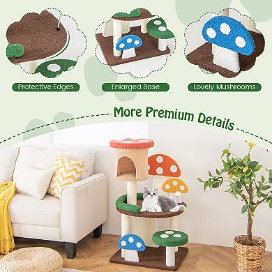 4-in-1 Mushroom Cat Tree With Condo Spring Ball And Sisal Posts